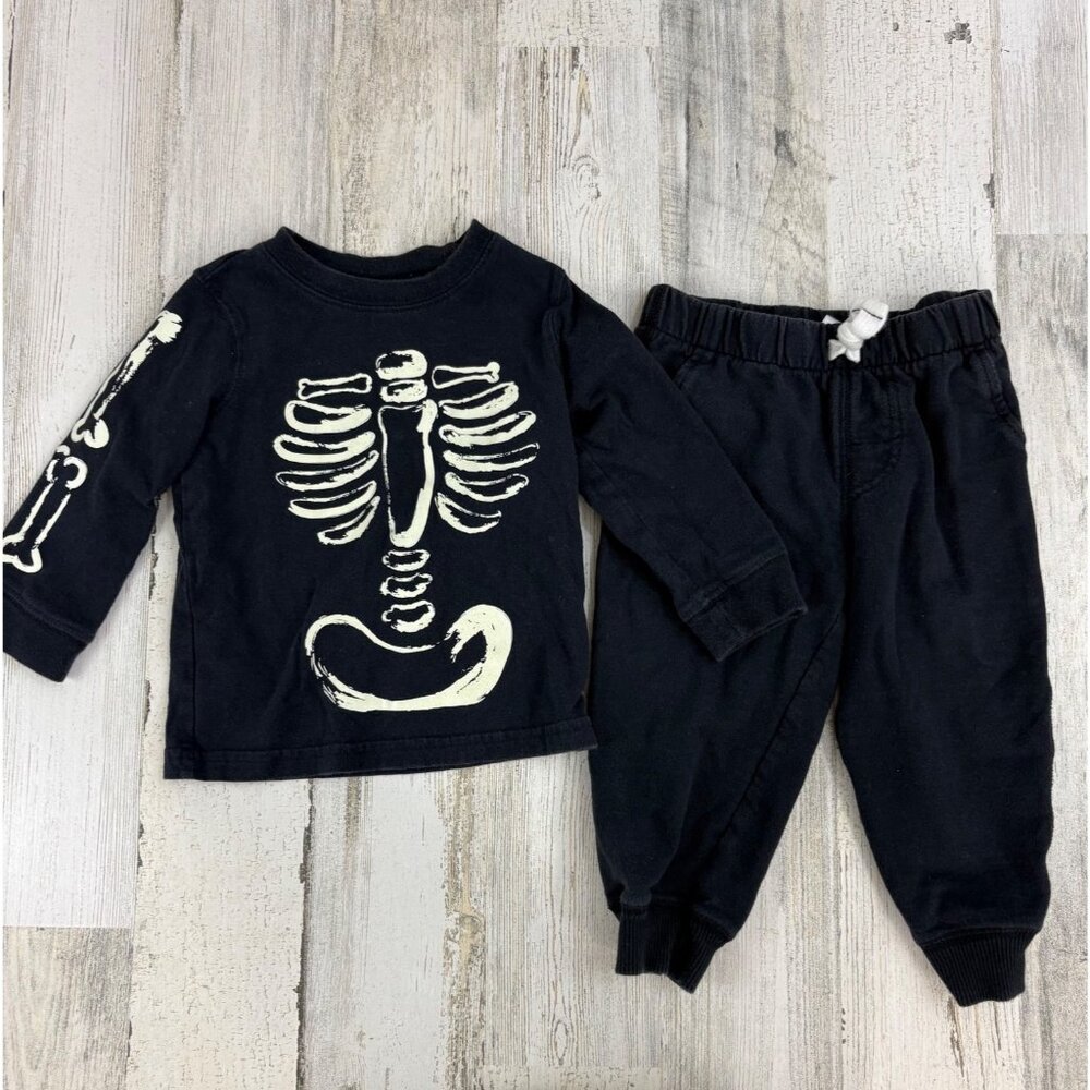 Carters Baby Boys Sz 12 to 18 M Skeleton Long Sleeve Shirt Black Pants Halloween